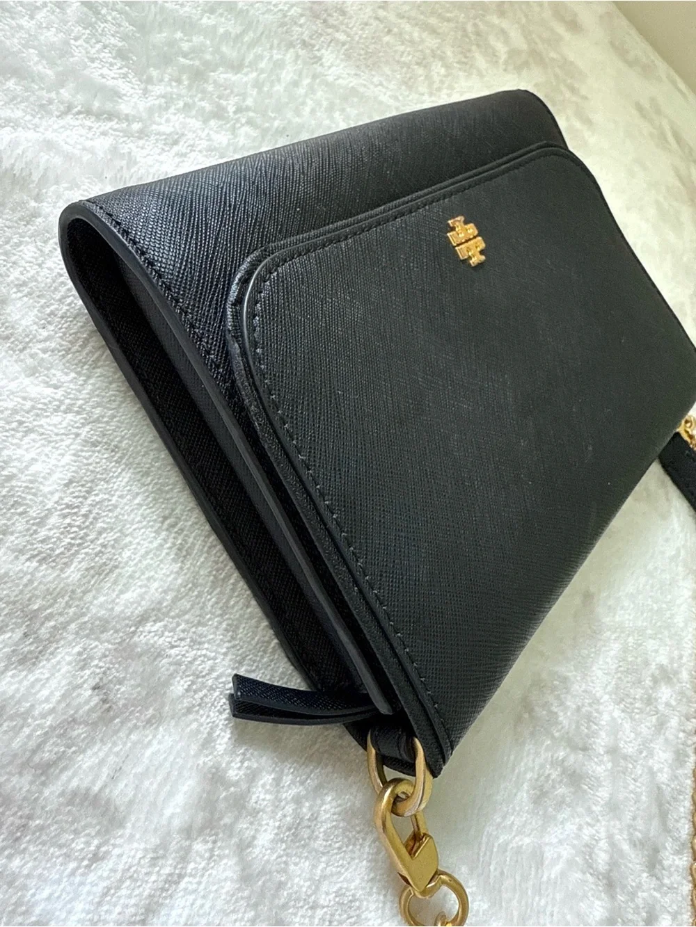 Tory Burch Emerson Chain Wallet Saffiano Leather Crossbody Bag - Black